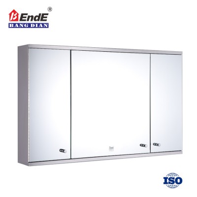 Large modern 3 doors wall mounted bathroom vanity stainless steel glass mirror bathroom cabinet